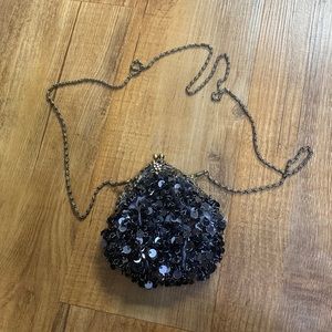 Black Beaded & Sequin crossbody coin purse with bronze chain